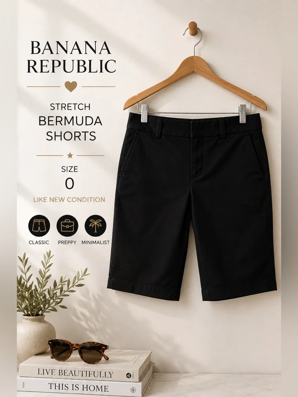 Banana Republic Stretch Black Bermuda Walking Shorts Size 0
